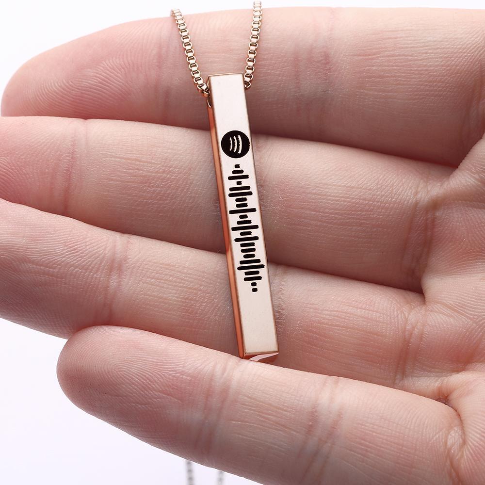 Scannable Spotify Code Necklace 3D Engraved Vertical Bar Necklace Gifts for Girlfriend Black