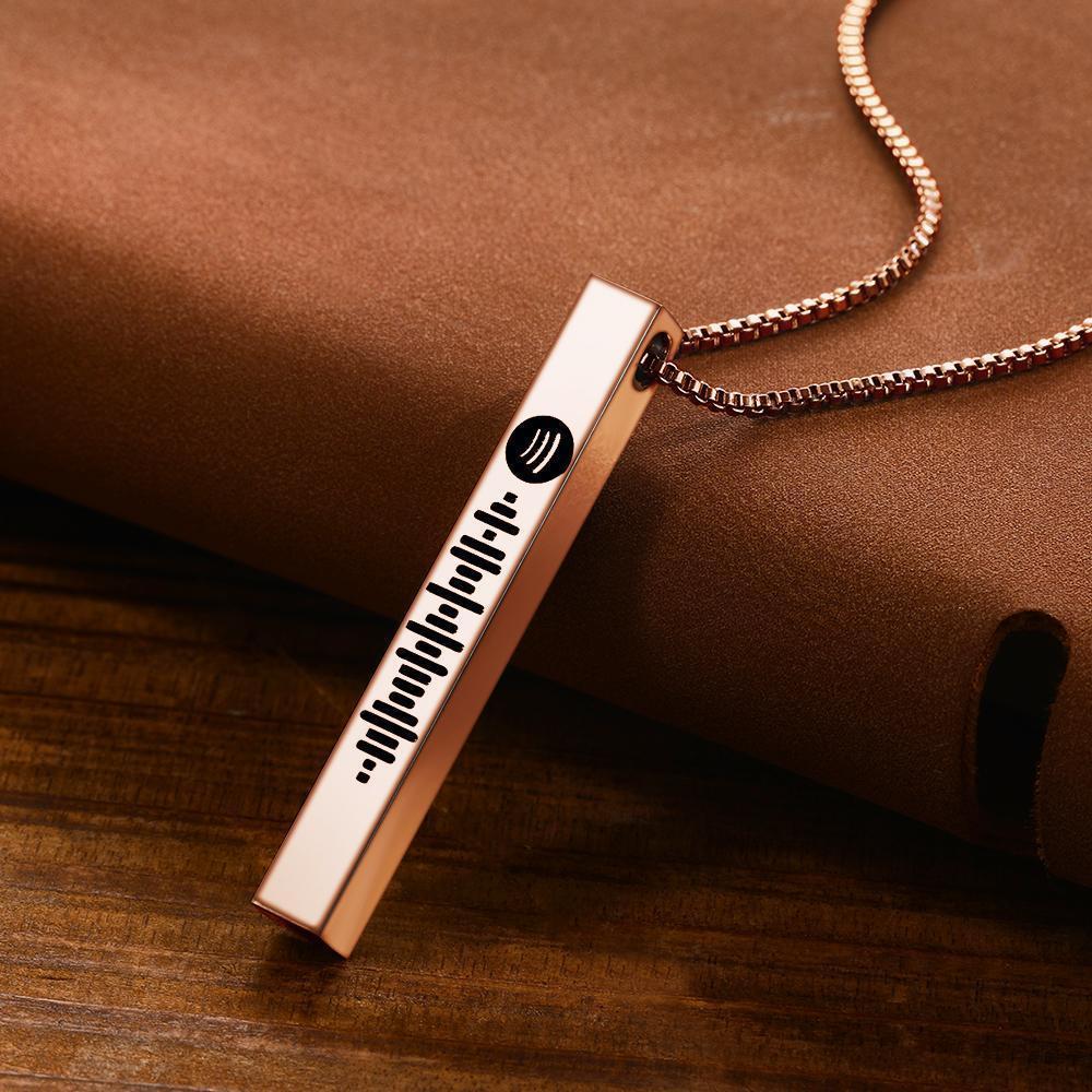 Scannable Spotify Code Necklace 3D Engraved Vertical Bar Necklace Gifts for Girlfriend Black