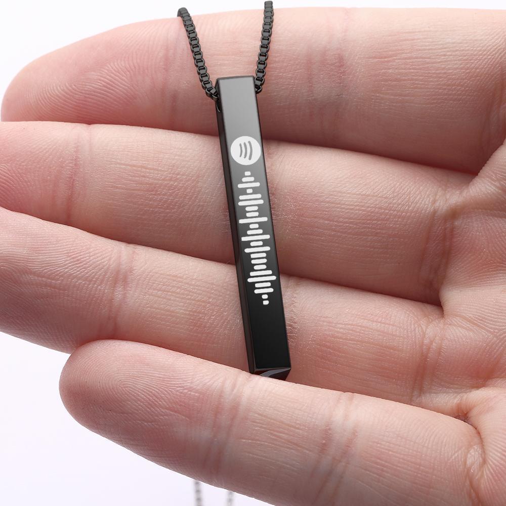 Scannable Spotify Code Necklace 3D Engraved Vertical Bar Necklace Gifts for Girlfriend Black