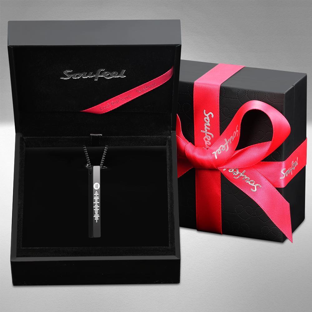 Scannable Spotify Code Necklace 3D Engraved Vertical Bar Necklace Gifts for Girlfriend Black