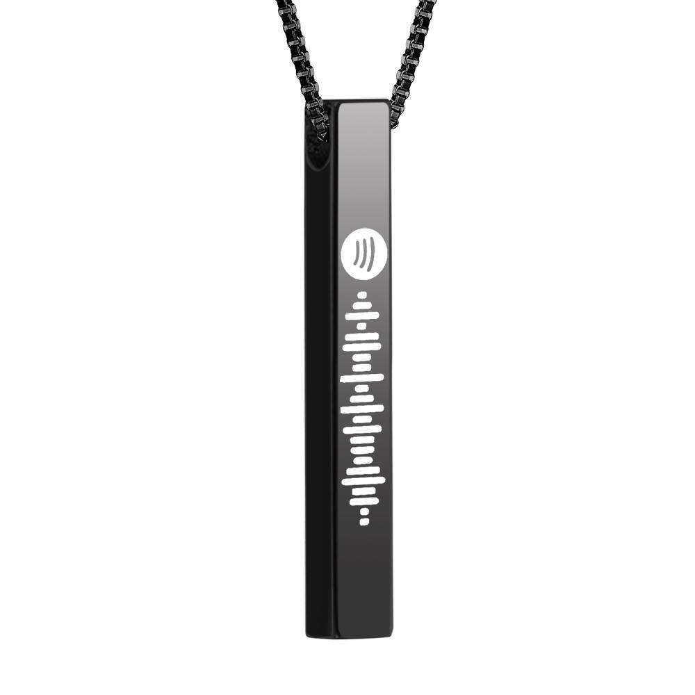 Scannable Spotify Code Necklace 3D Engraved Vertical Bar Necklace Gifts for Girlfriend Black