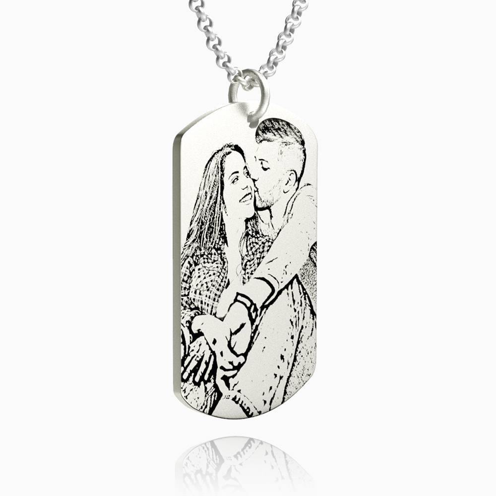 Women's Photo Engraved Tag Necklace with Engraving Silver - soufeelus