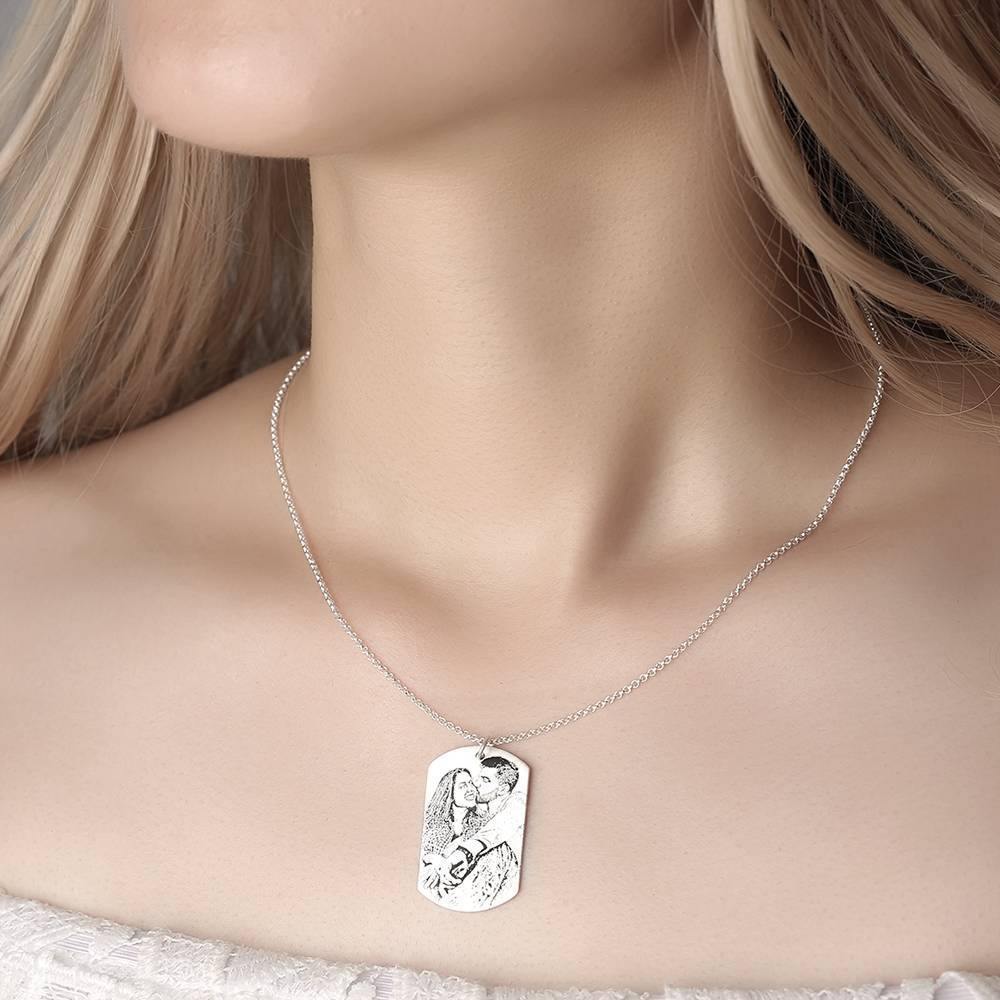 Women's Photo Engraved Tag Necklace with Engraving Silver - soufeelus