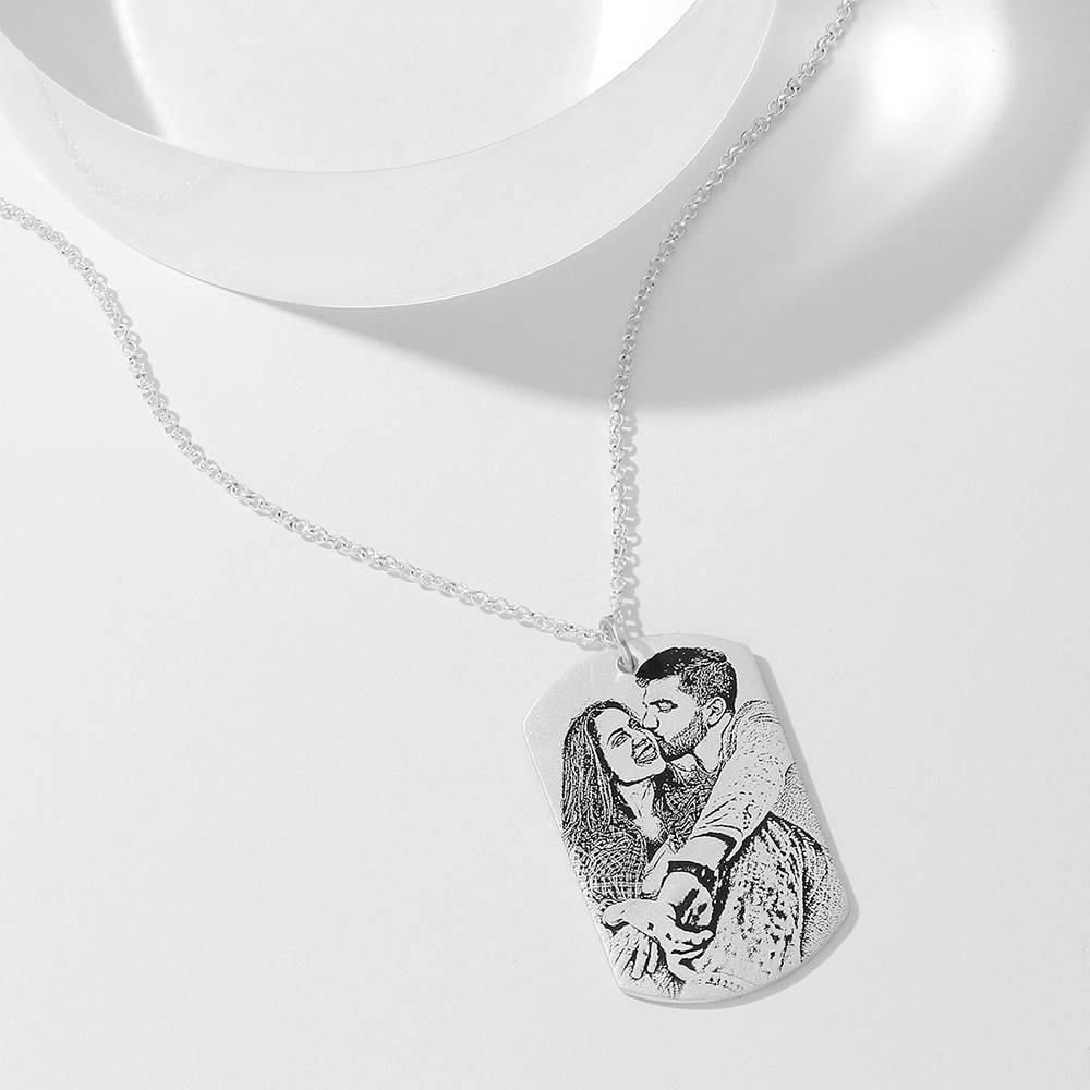 Women's Photo Engraved Tag Necklace with Engraving Silver - soufeelus