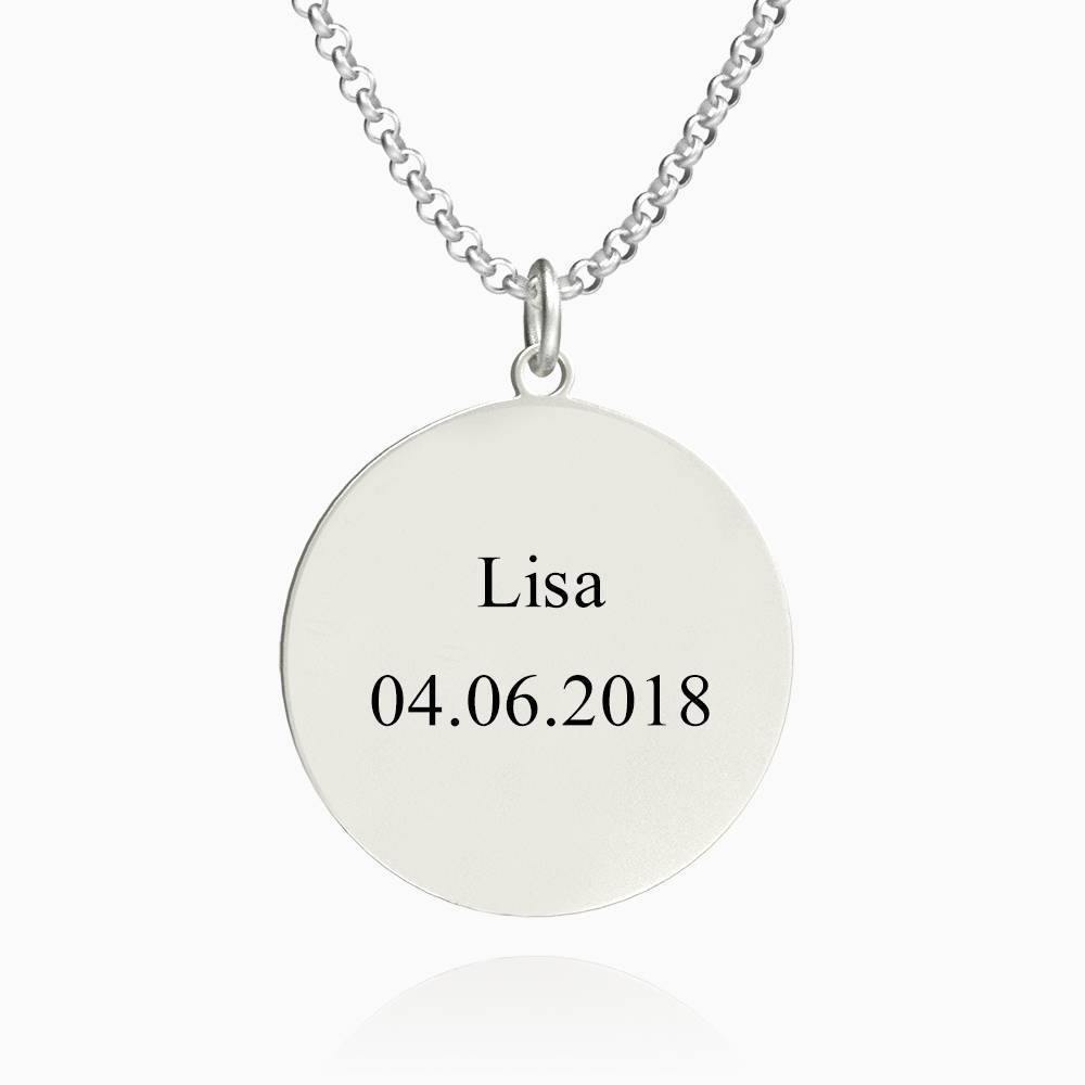 Women's Round Photo Engraved Tag Necklace with Engraving Silver - soufeelus