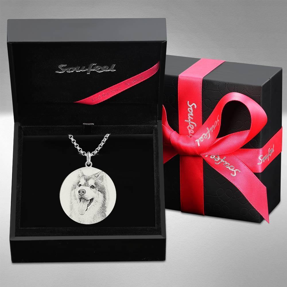 Women's Round Photo Engraved Tag Necklace with Engraving Silver - soufeelus