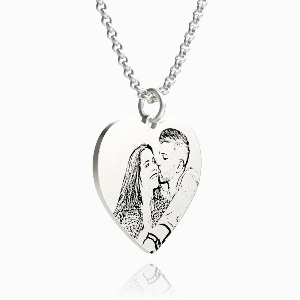 Women's Heart Photo Engraved Tag Necklace Silver - soufeelus