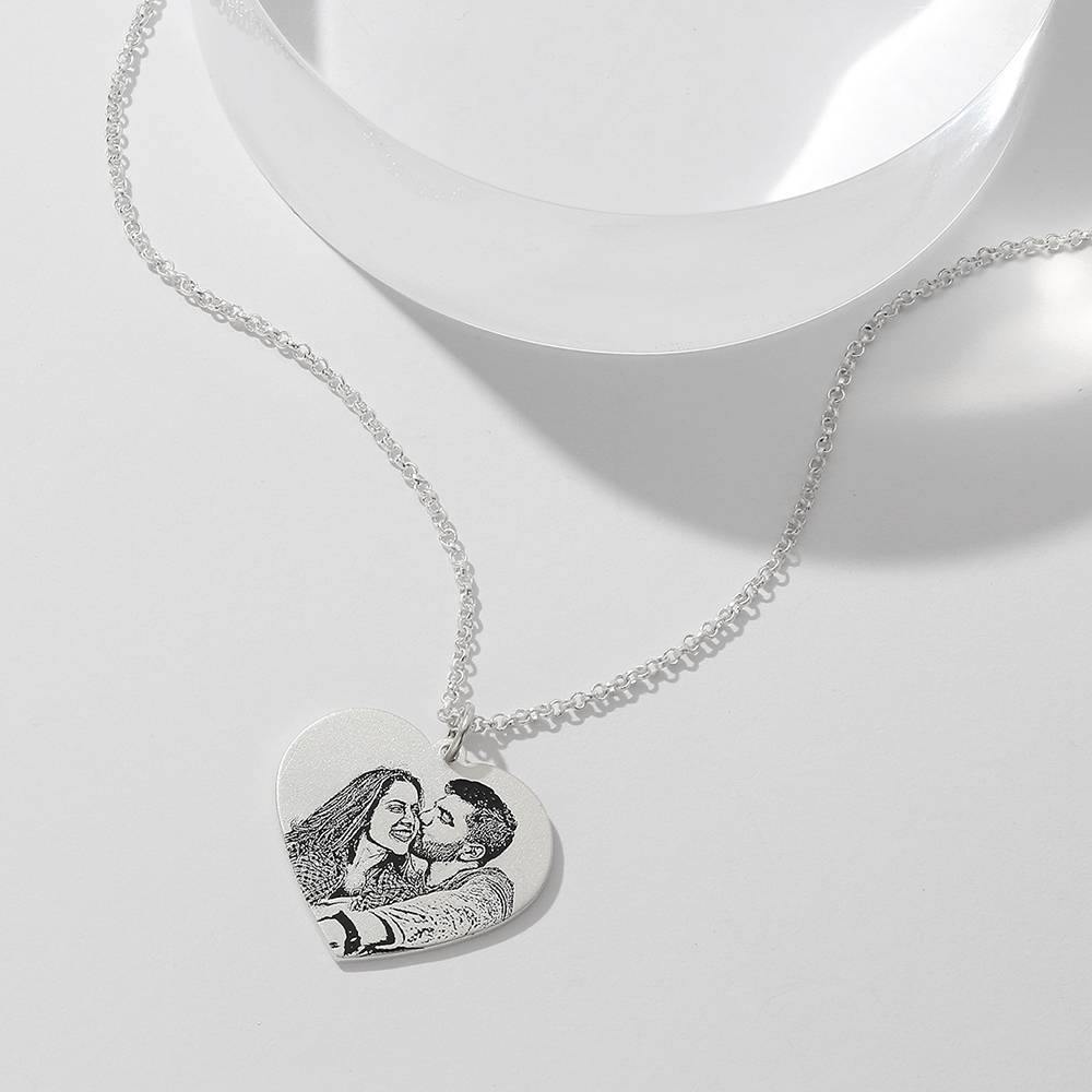Women's Heart Photo Engraved Tag Necklace Silver - soufeelus