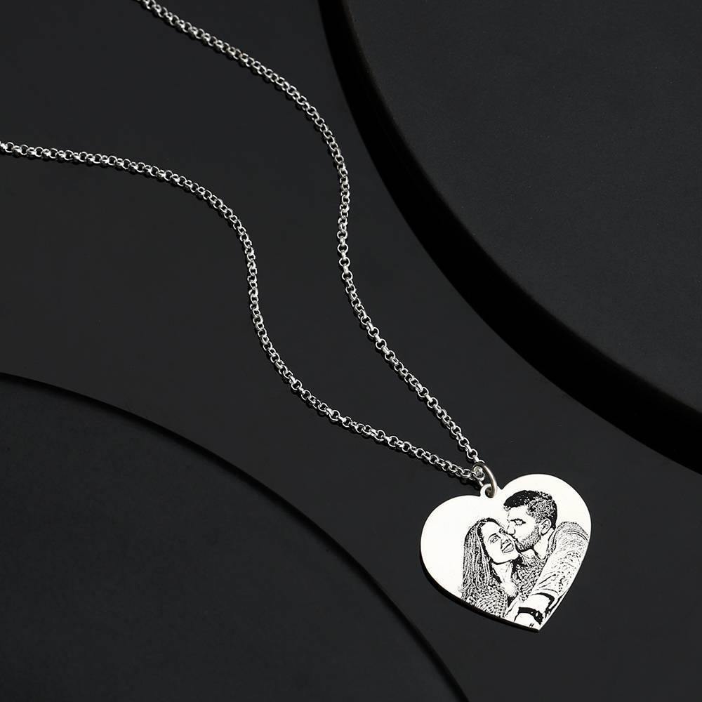 Women's Heart Photo Engraved Tag Necklace Silver - soufeelus