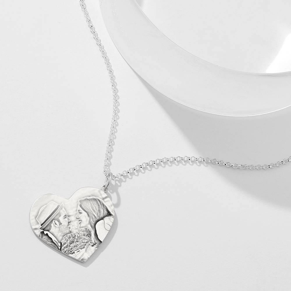 Women's Vertical Heart Photo Engraved Tag Necklace Silver - soufeelus