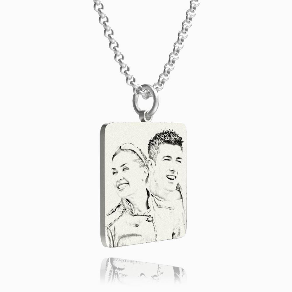 Women's Square Photo Engraved Tag Necklace with Engraving Silver - soufeelus