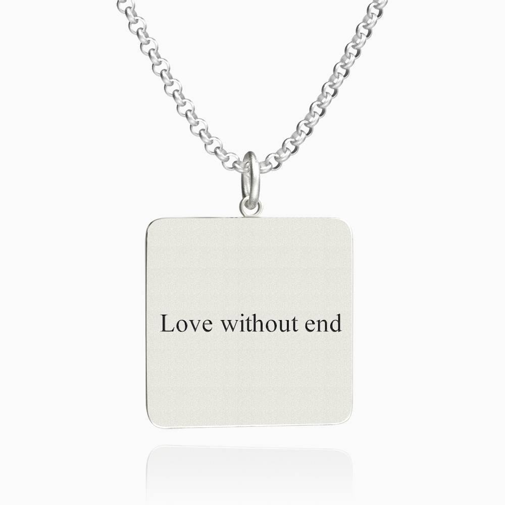 Women's Square Photo Engraved Tag Necklace with Engraving Silver - soufeelus