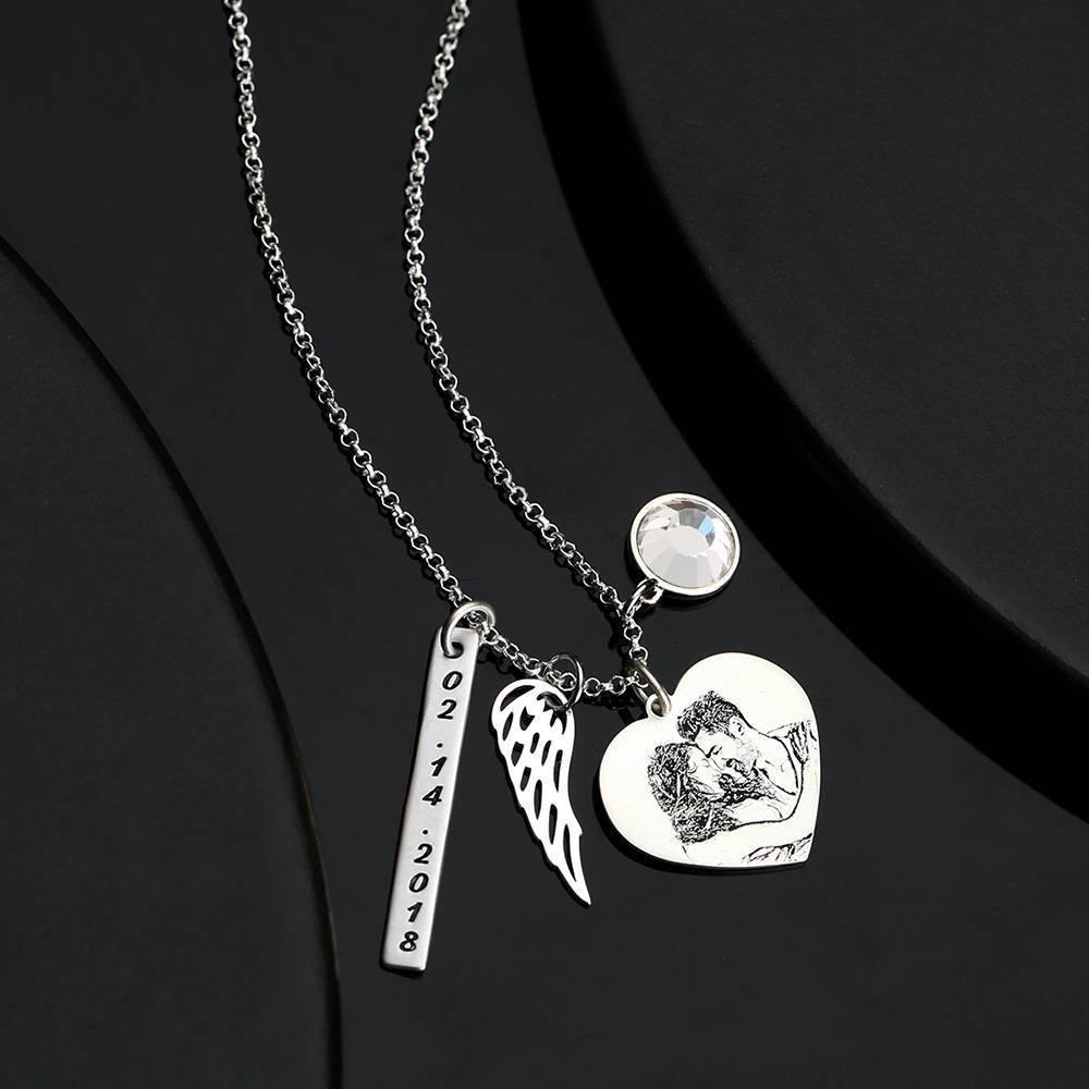 Women's Photo Engraved Tag Necklace with Engraving Silver - soufeelus