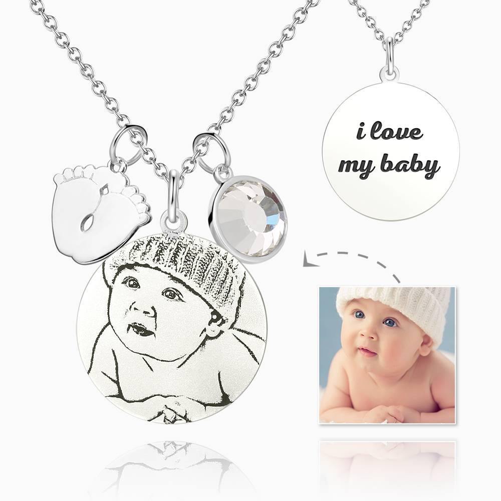 Women's Photo Engraved Tag Necklace with Engraving Silver - soufeelus