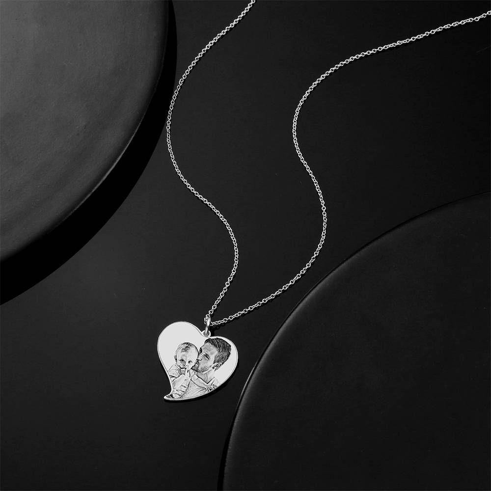 Women's Heart Photo Engraved Tag Necklace with Engraving Silver - soufeelus