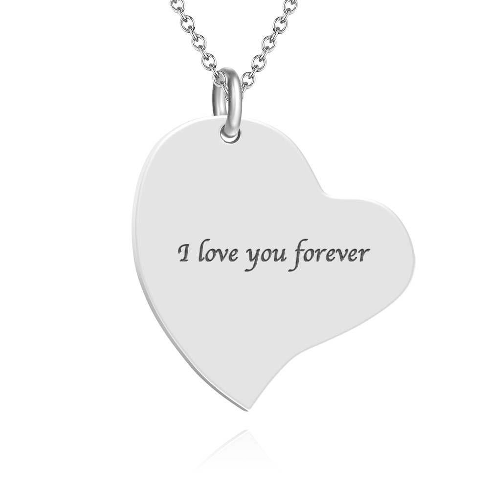 Heart Photo Engraved Tag Necklace with Engraving Silver - soufeelus