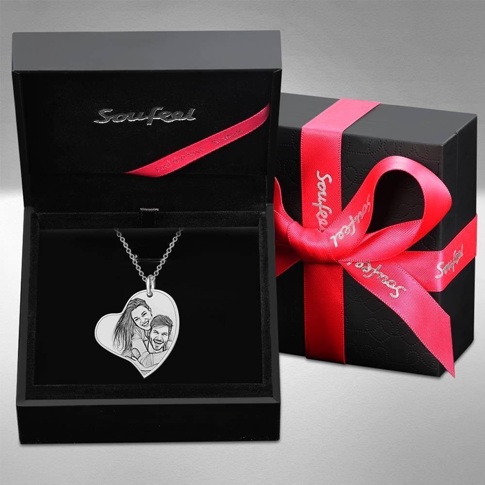 Heart Photo Engraved Tag Necklace with Engraving Silver - soufeelus
