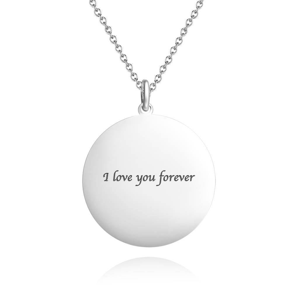 Women's Round Photo Engraved Tag Necklace with Engraving Silver - soufeelus