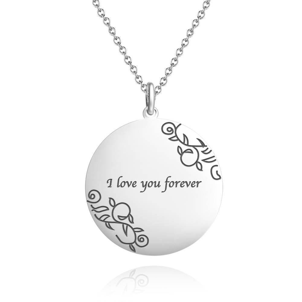 Round Photo Engraved Tag Necklace with Engraving Silver