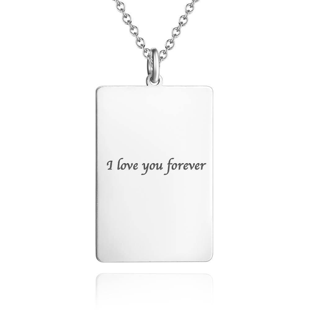 Square Photo Engraved Tag Necklace with Engraving Silver - soufeelus