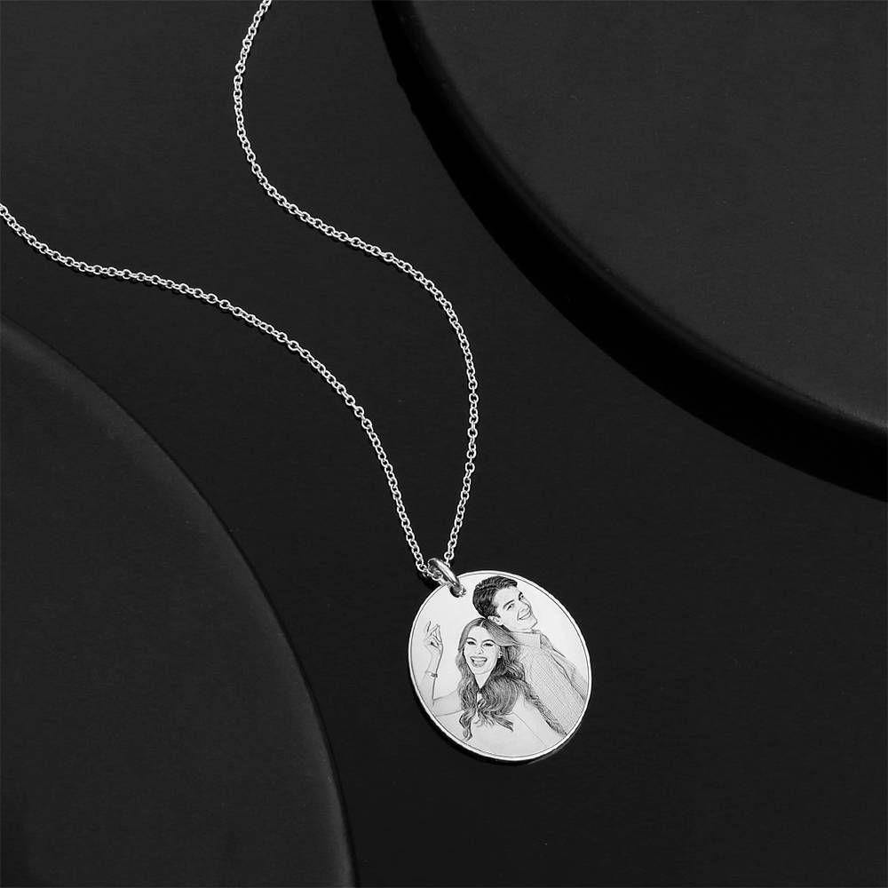 Oval Photo Engraved Tag Necklace with Engraving Silver - soufeelus