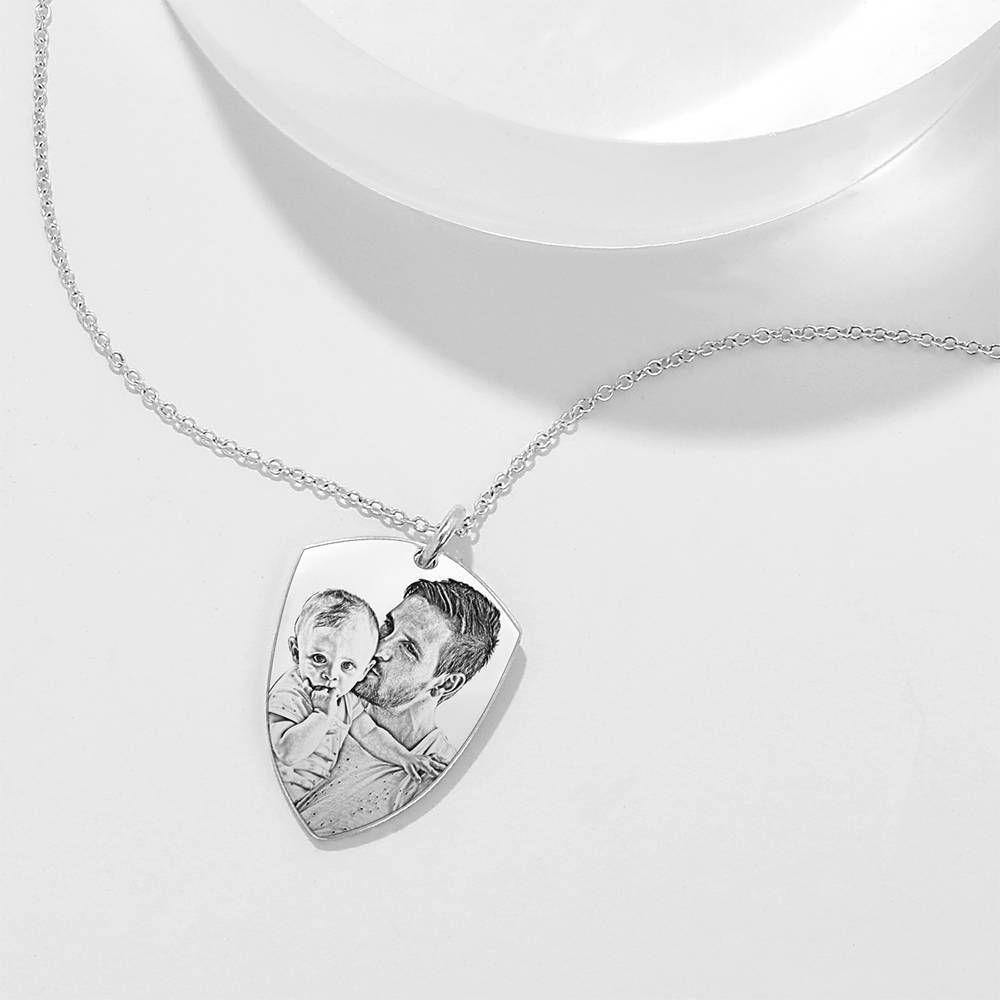 Shield Photo Engraved Tag Necklace with Engraving Silver - soufeelus