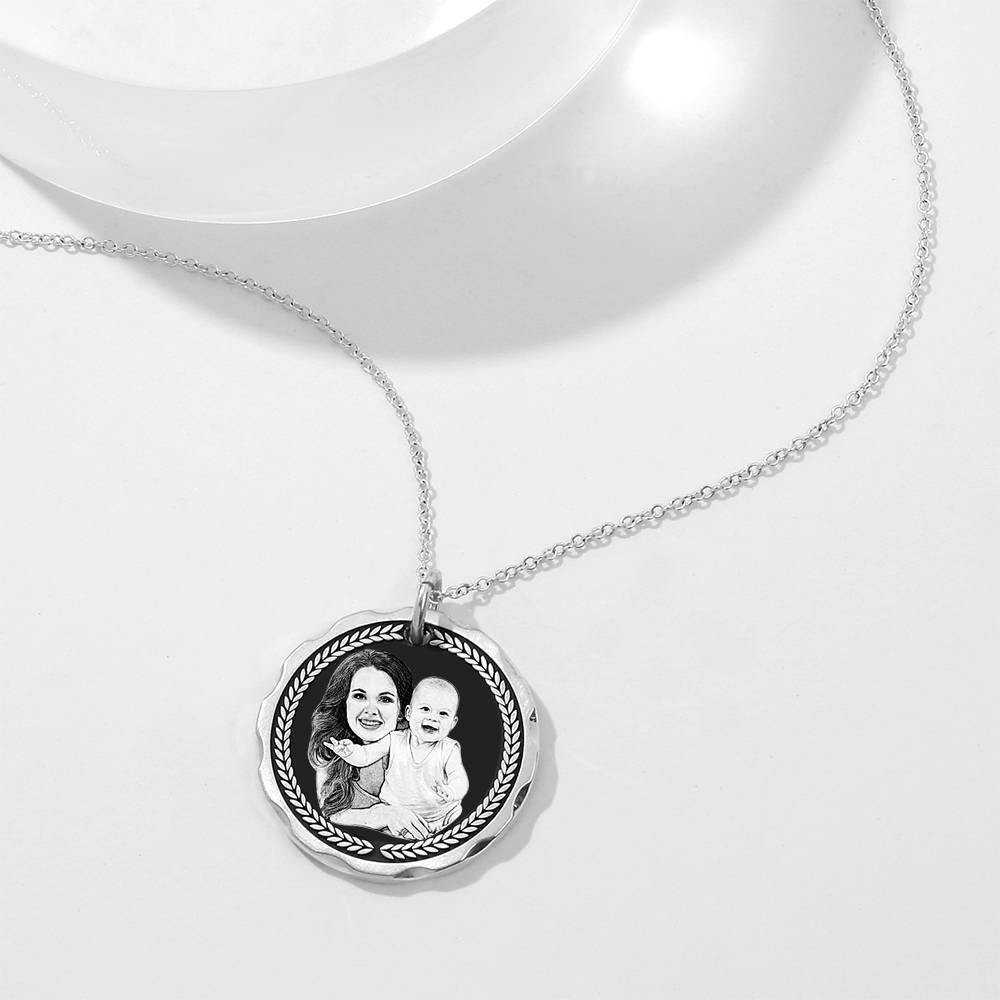 Round Coin Photo Engraved Tag Necklace with Engraving Silver - soufeelus