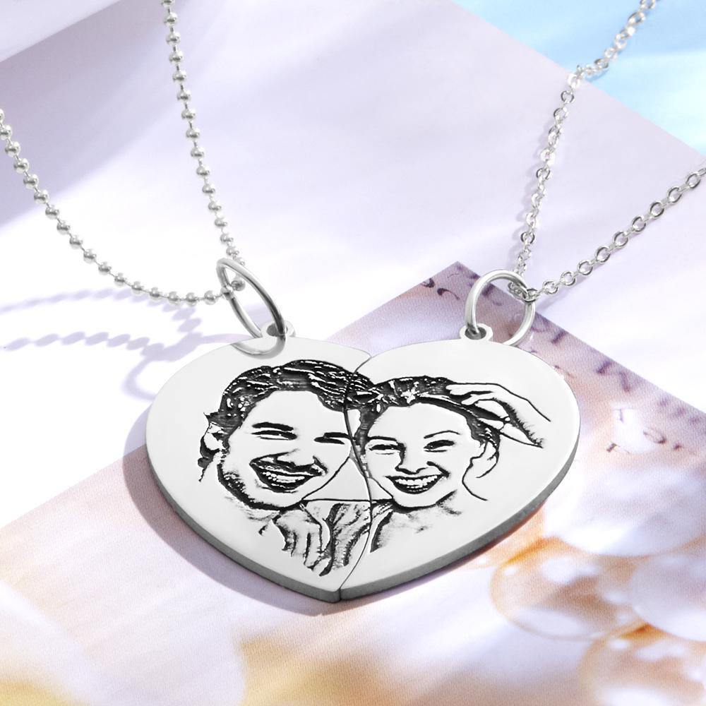 Couples Necklace Set Broken Heart Necklace for Couples Silver - soufeelus