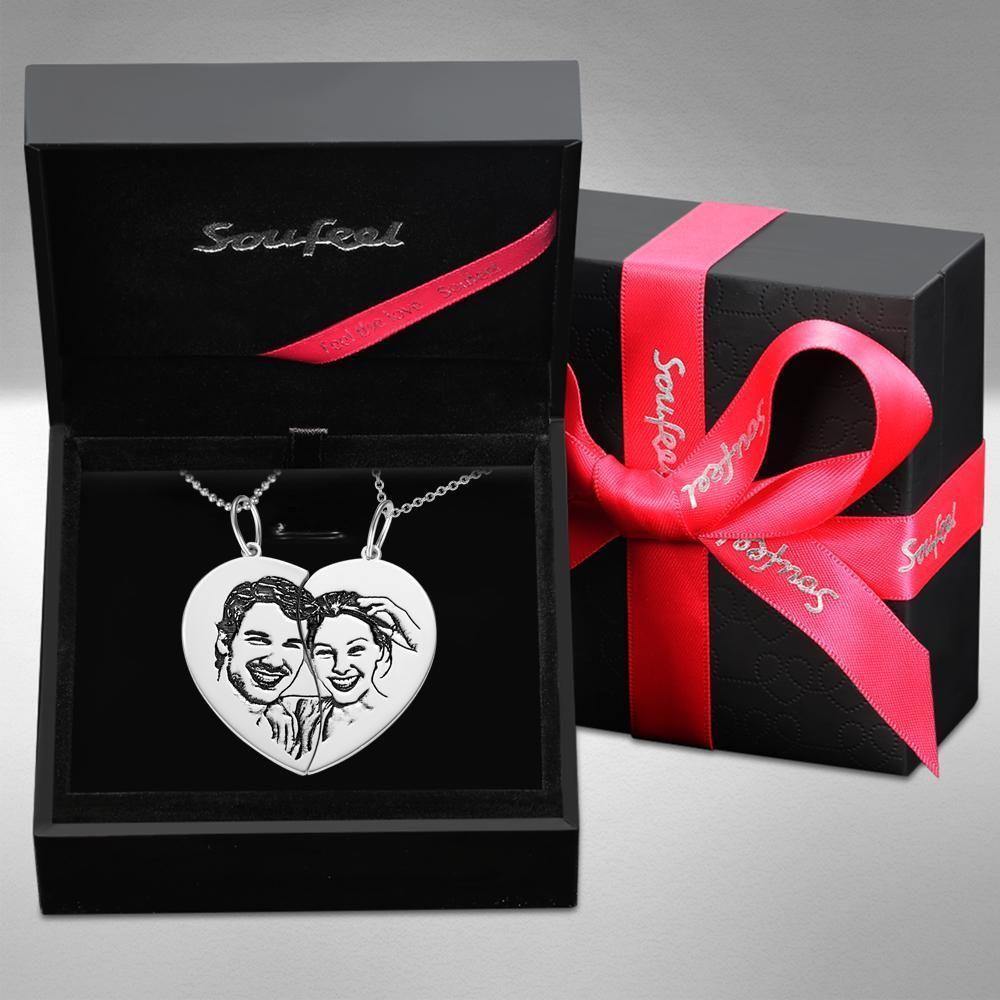 Couples Necklace Set Broken Heart Necklace for Couples Silver - soufeelus