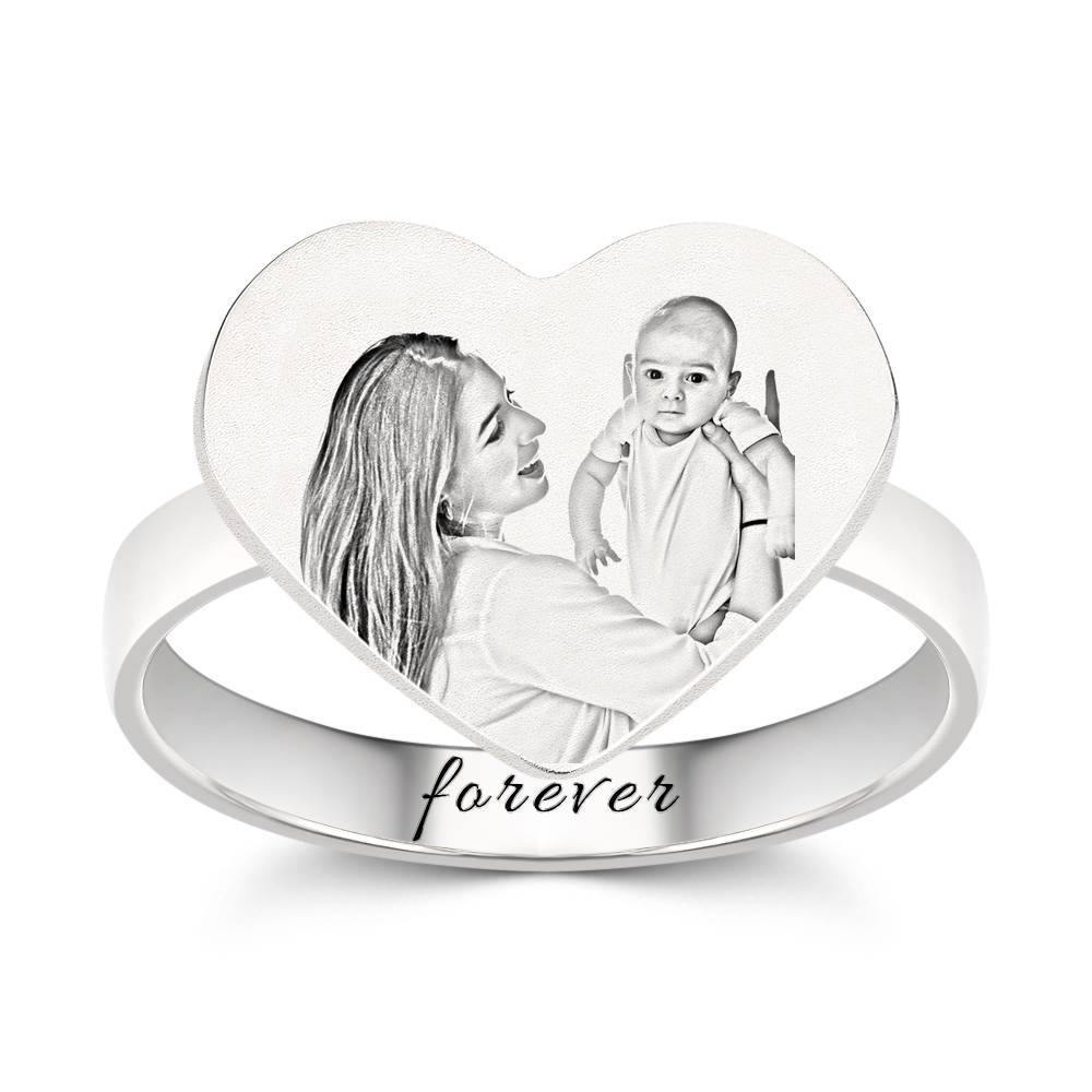 Photo Ring with Engraving Platinum Plated Silver, Best Mom