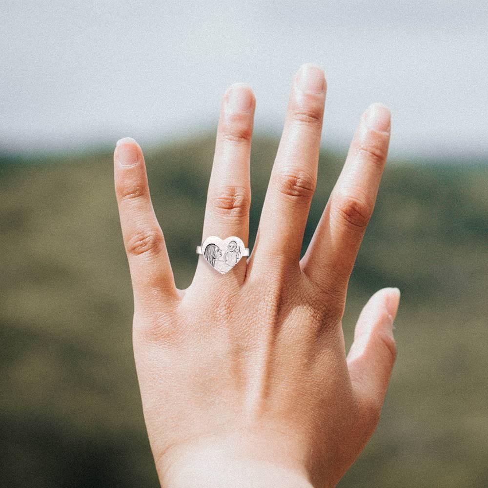 Photo Ring with Engraving Platinum Plated Silver, Best Mom