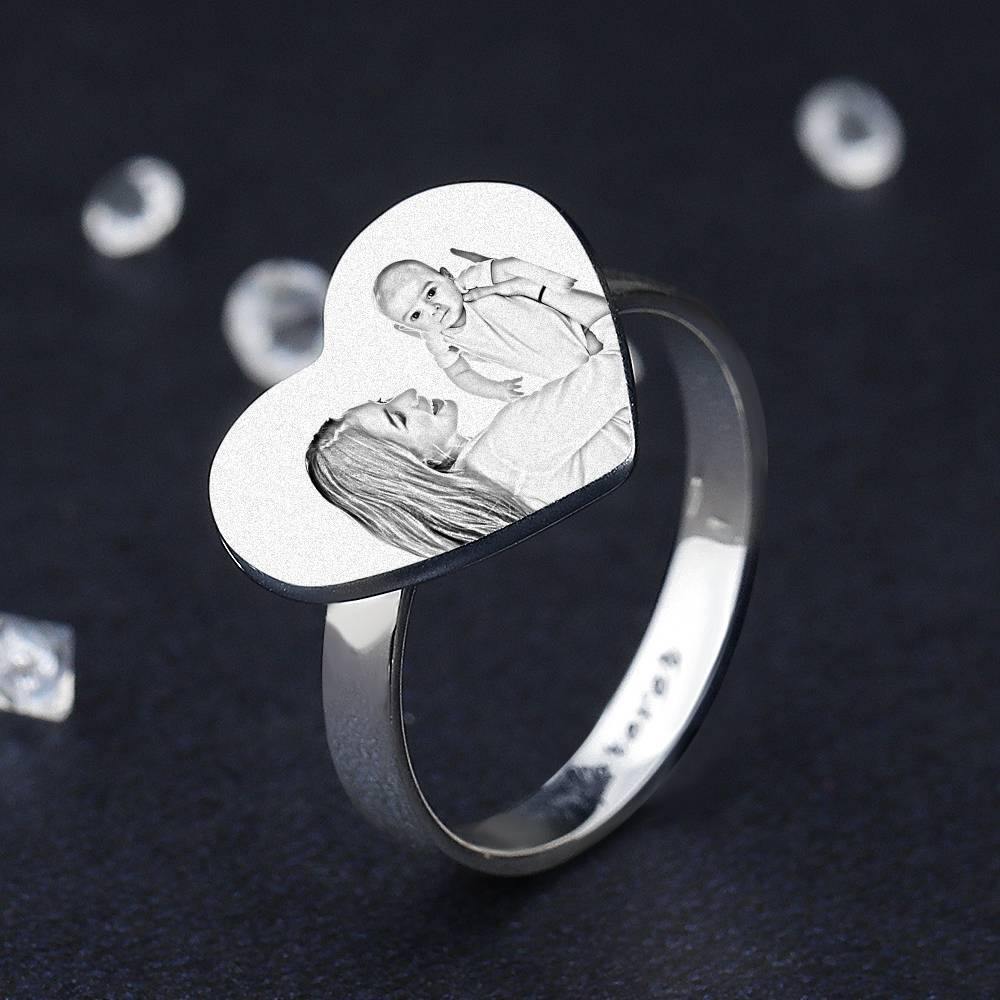 Photo Ring with Engraving Platinum Plated Silver, Best Mom