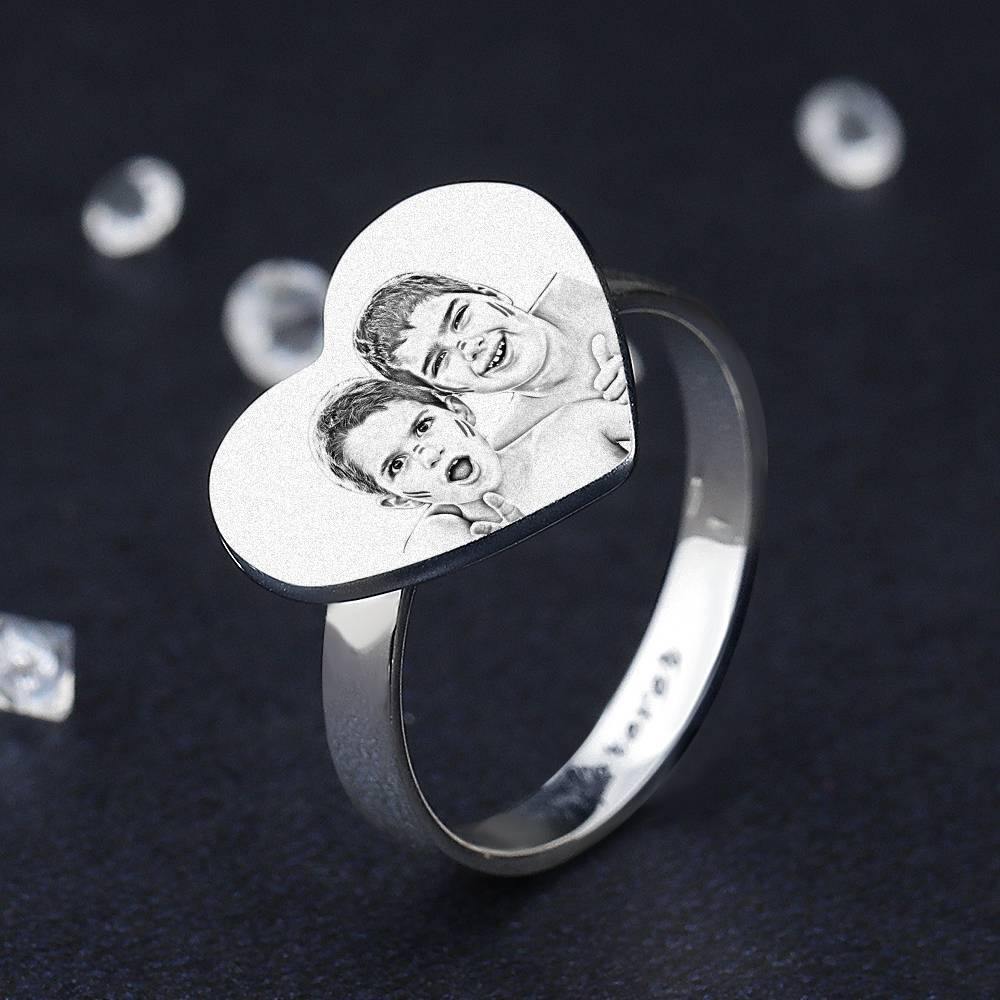 Photo Ring with Engraving Platinum Plated Silver, Always Love You