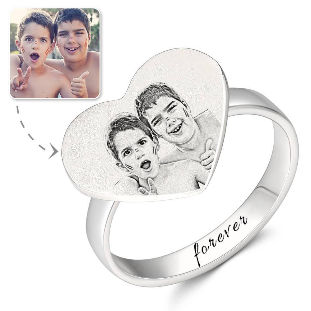 Photo Ring with Engraving Platinum Plated Silver, Always Love You