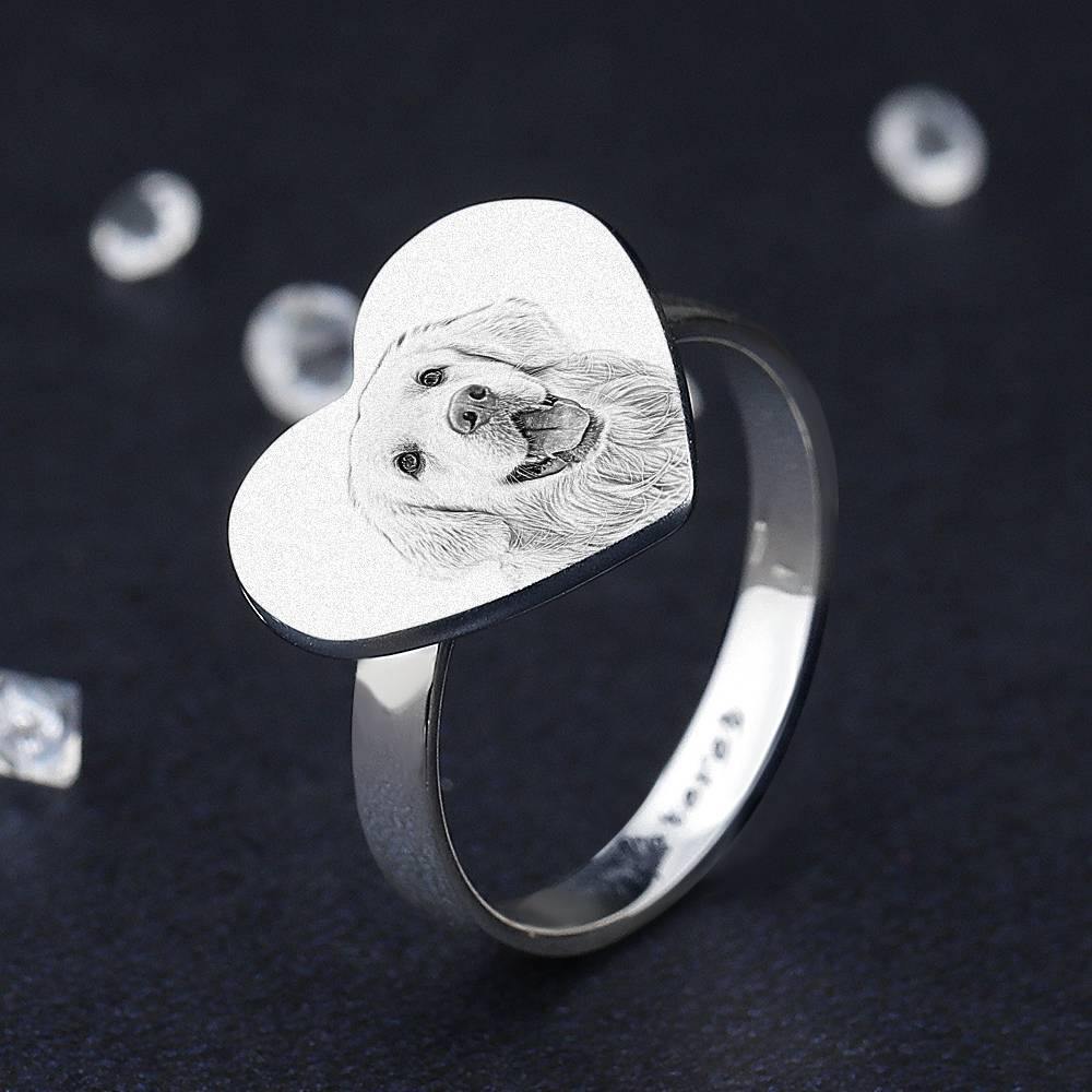 Photo Engraved Ring, Keepsake Gift Platinum Plated Silver