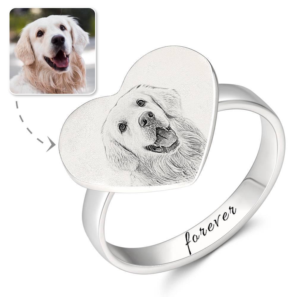 Photo Engraved Ring, Keepsake Gift Platinum Plated Silver