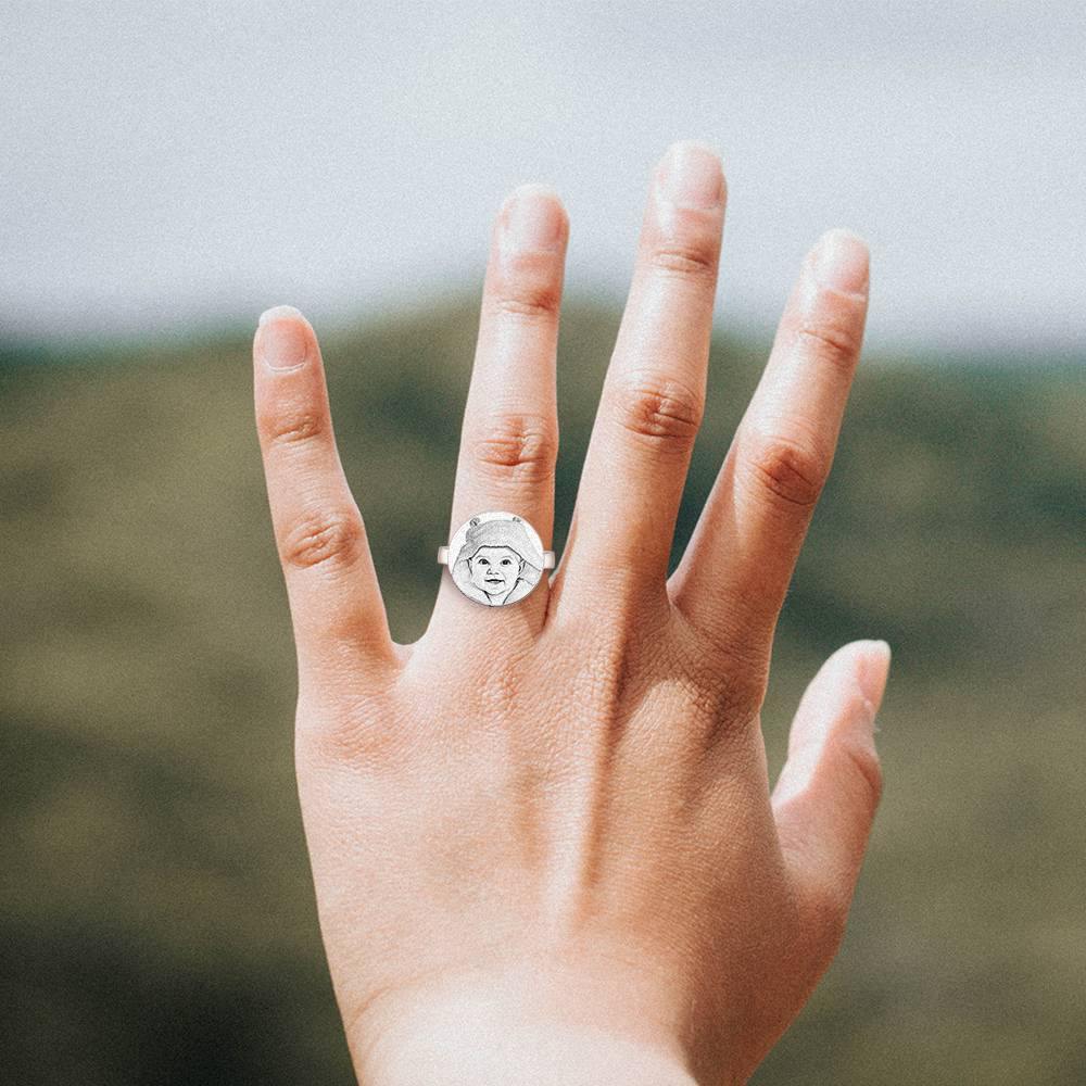 Photo Ring with Engraving Round-shaped Platinum Plated Silver, Always Love You