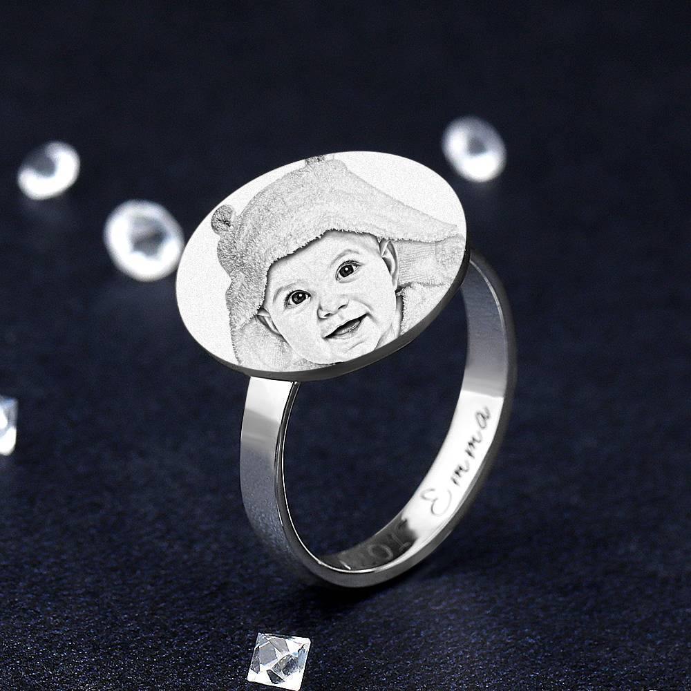 Photo Ring with Engraving Round-shaped Platinum Plated Silver, Always Love You