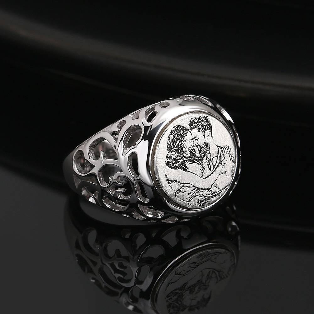 Women's Photo Engraved Ring with Engraving Silver