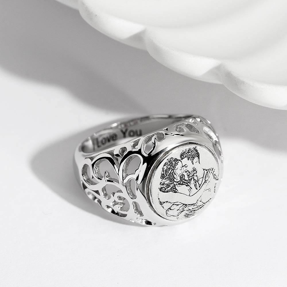 Women's Photo Engraved Ring with Engraving Silver