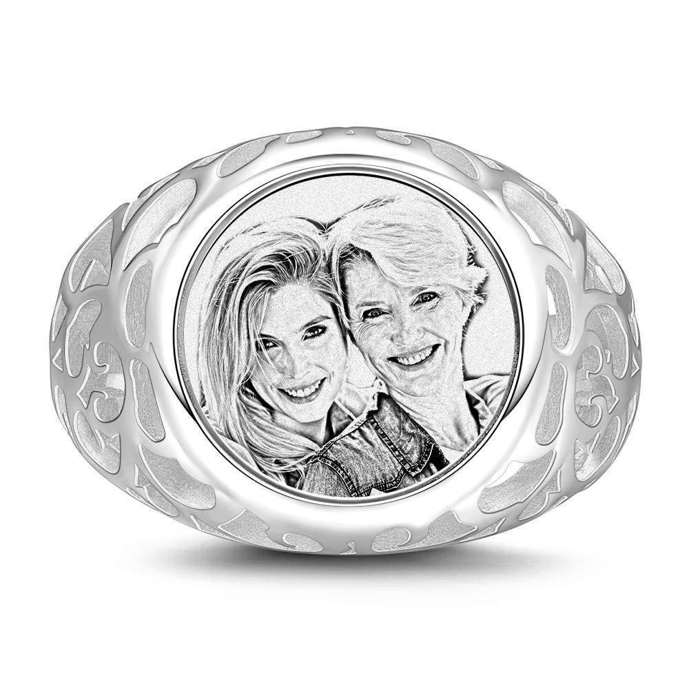 Photo Ring with Engraving Oval-shaped Platinum Plated Silver, Best Mom