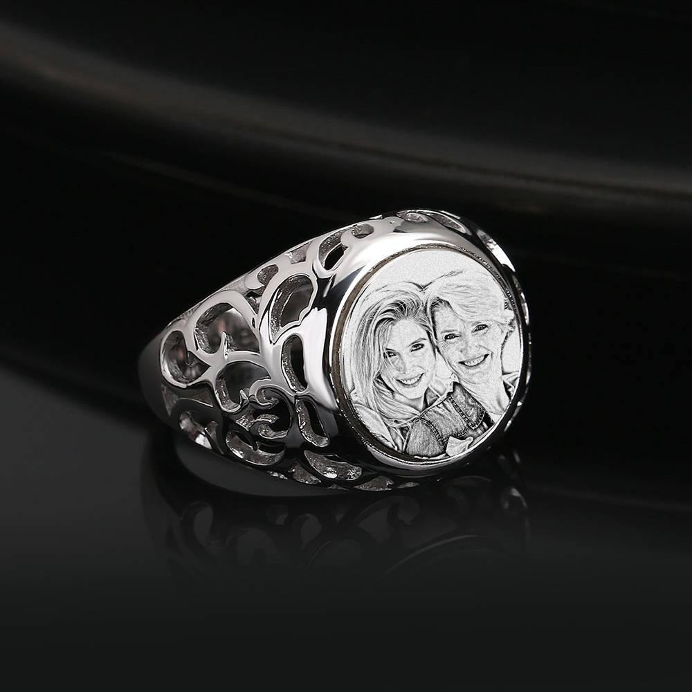 Photo Ring with Engraving Oval-shaped Platinum Plated Silver, Best Mom