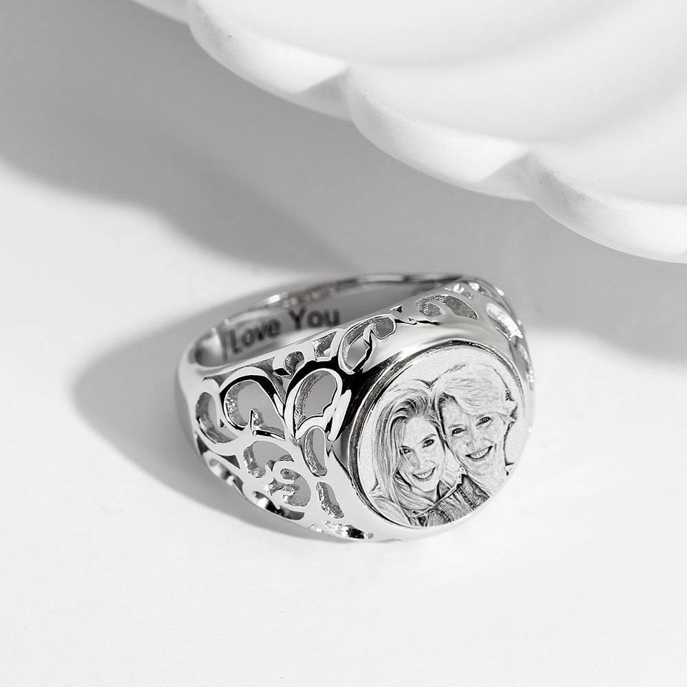 Photo Ring with Engraving Oval-shaped Platinum Plated Silver, Best Mom