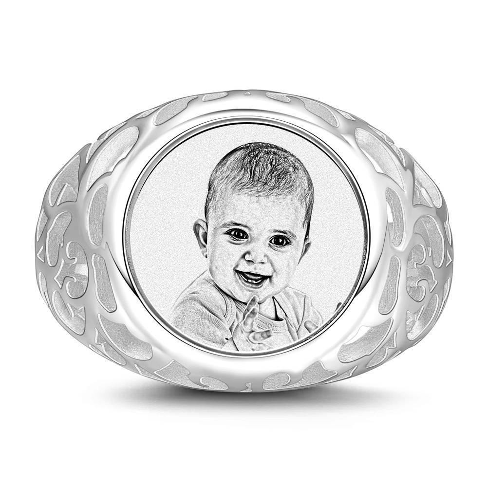 Photo Ring with Engraving Oval-shaped Platinum Plated Silver, Always Love You - soufeelus