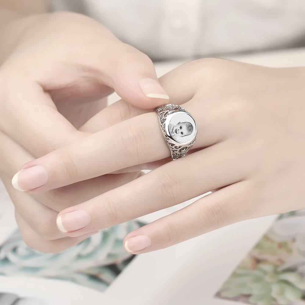 Photo Ring with Engraving Oval-shaped Platinum Plated Silver, Always Love You - soufeelus