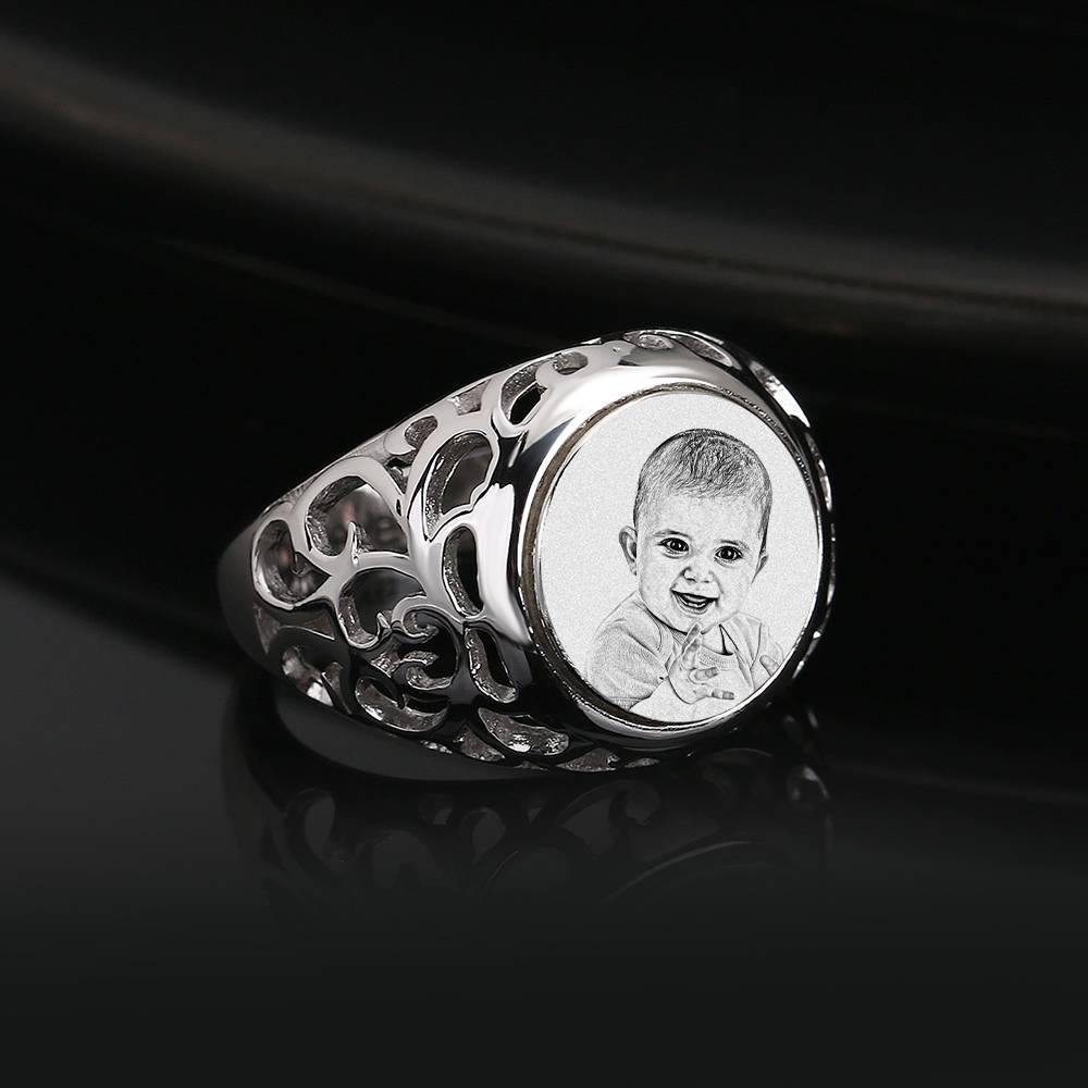 Photo Ring with Engraving Oval-shaped Platinum Plated Silver, Always Love You - soufeelus