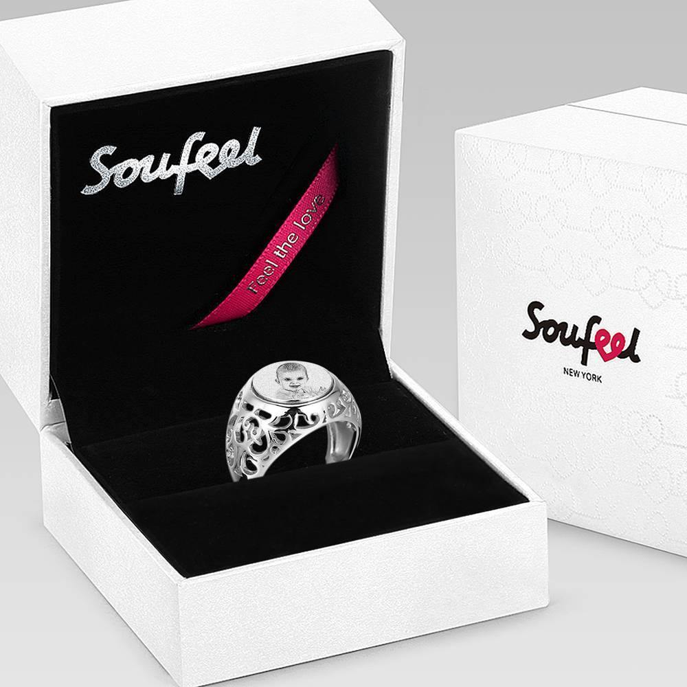 Photo Ring with Engraving Oval-shaped Platinum Plated Silver, Always Love You - soufeelus