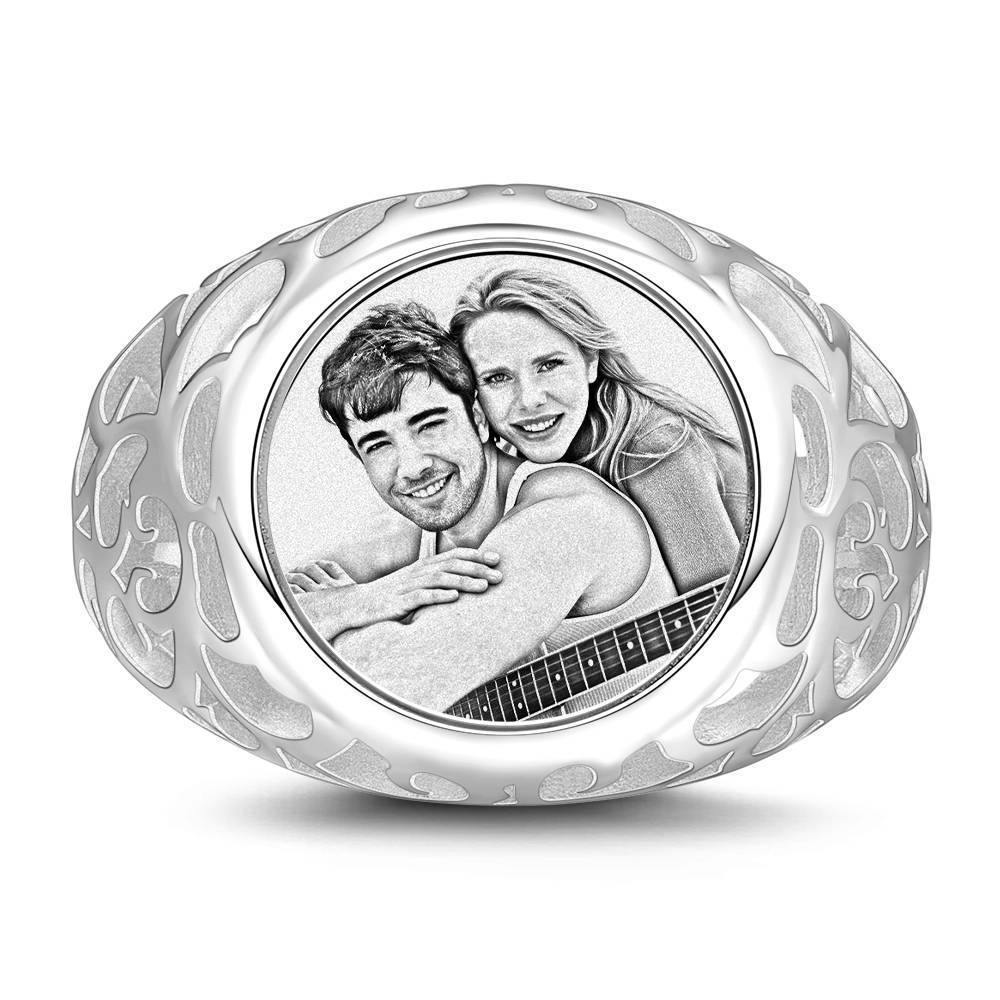 Photo Ring with Engraving Platinum Plated Silver Oval-shaped, Always Love You - soufeelus