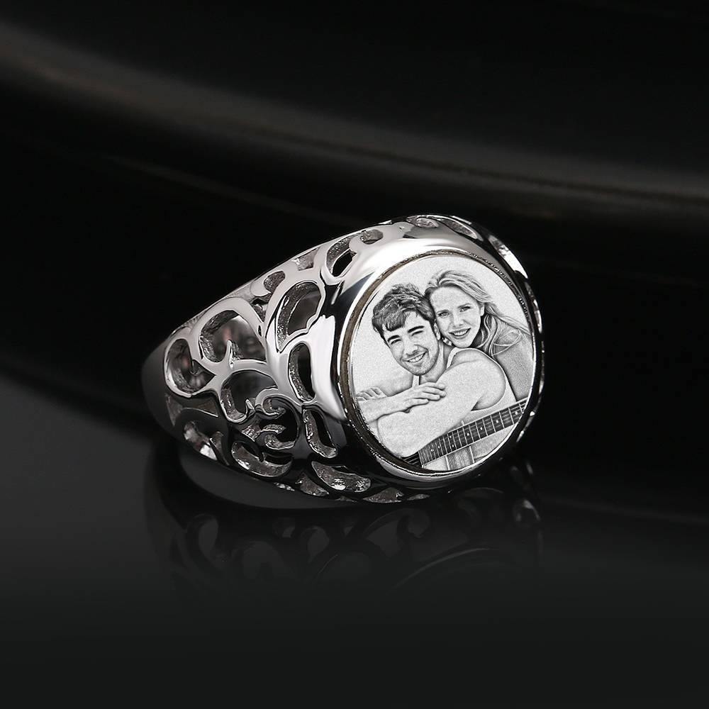 Photo Ring with Engraving Platinum Plated Silver Oval-shaped, Always Love You - soufeelus