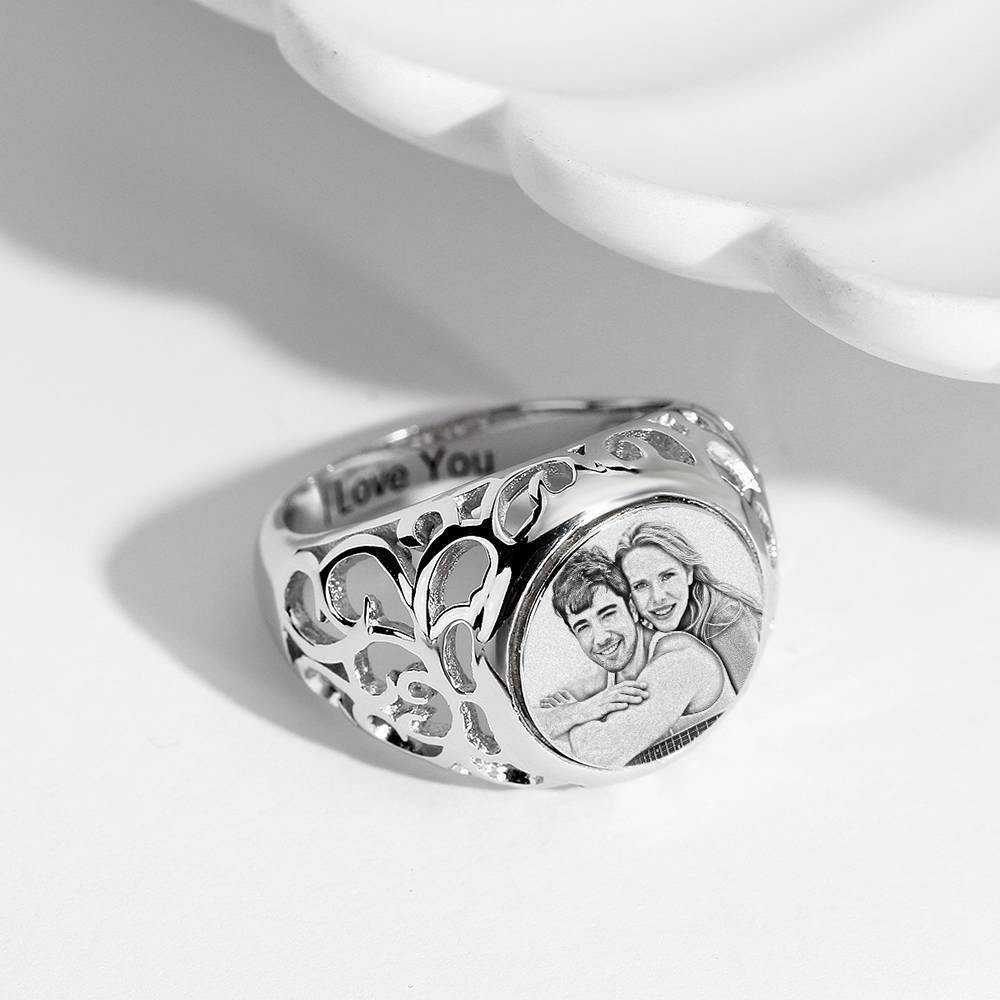 Photo Ring with Engraving Platinum Plated Silver Oval-shaped, Always Love You - soufeelus